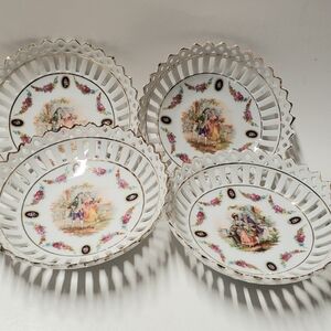 Set of 4 Schumann Bavaria Reticulated Pierced Lattice Courting Couple Dishes